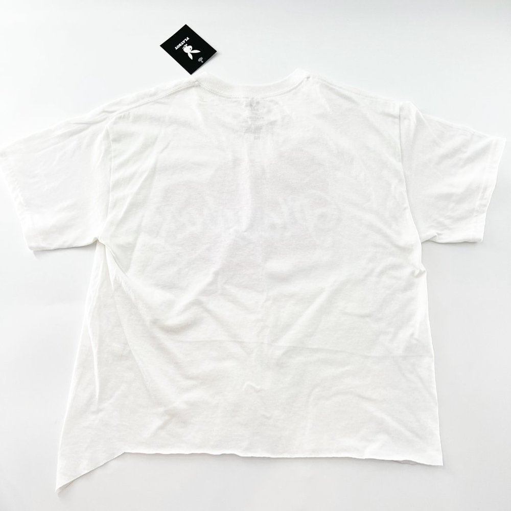 Playboy Heart Raw-Cut Hem Crop White T-shirt Top Size M NWT - Picture 2 of 7